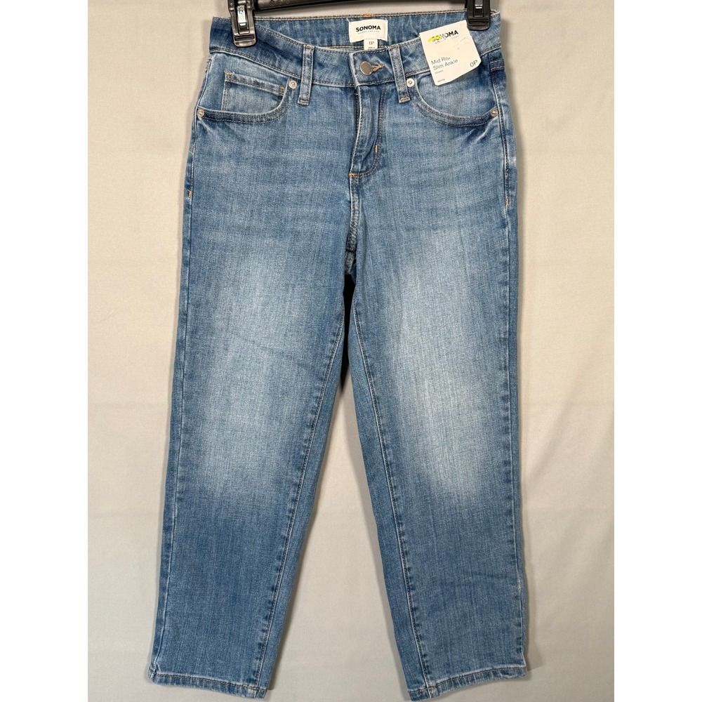 Sonoma Goods For Life Womens Mid Rise Slim Ankle Jeans Light Wash 0P NWT